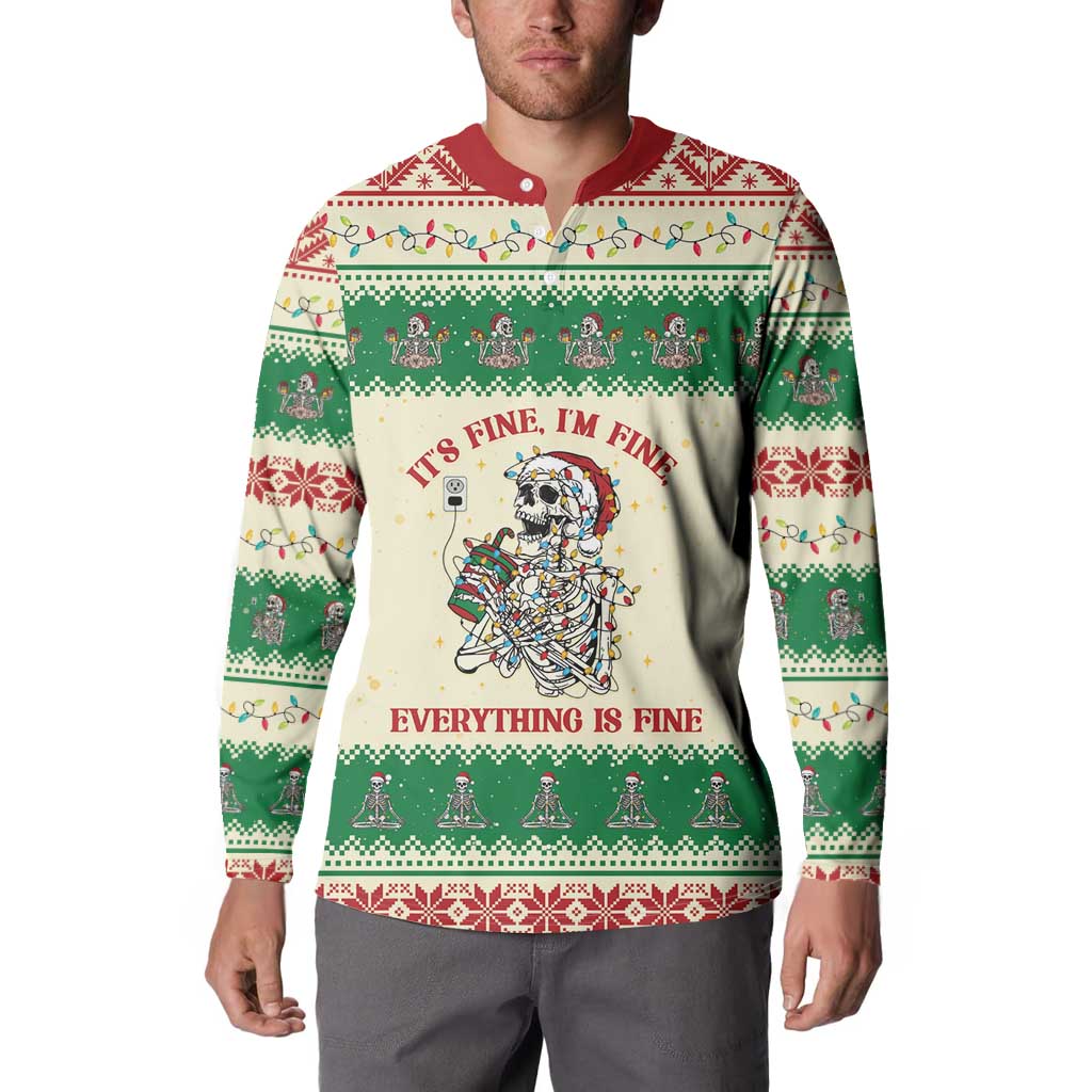 Funny Skeleton Christmas Button Sweatshirt It's Fine I'm Fine Everything Is Fine - Wonder Print Shop