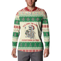 Funny Skeleton Christmas Button Sweatshirt It's Fine I'm Fine Everything Is Fine - Wonder Print Shop