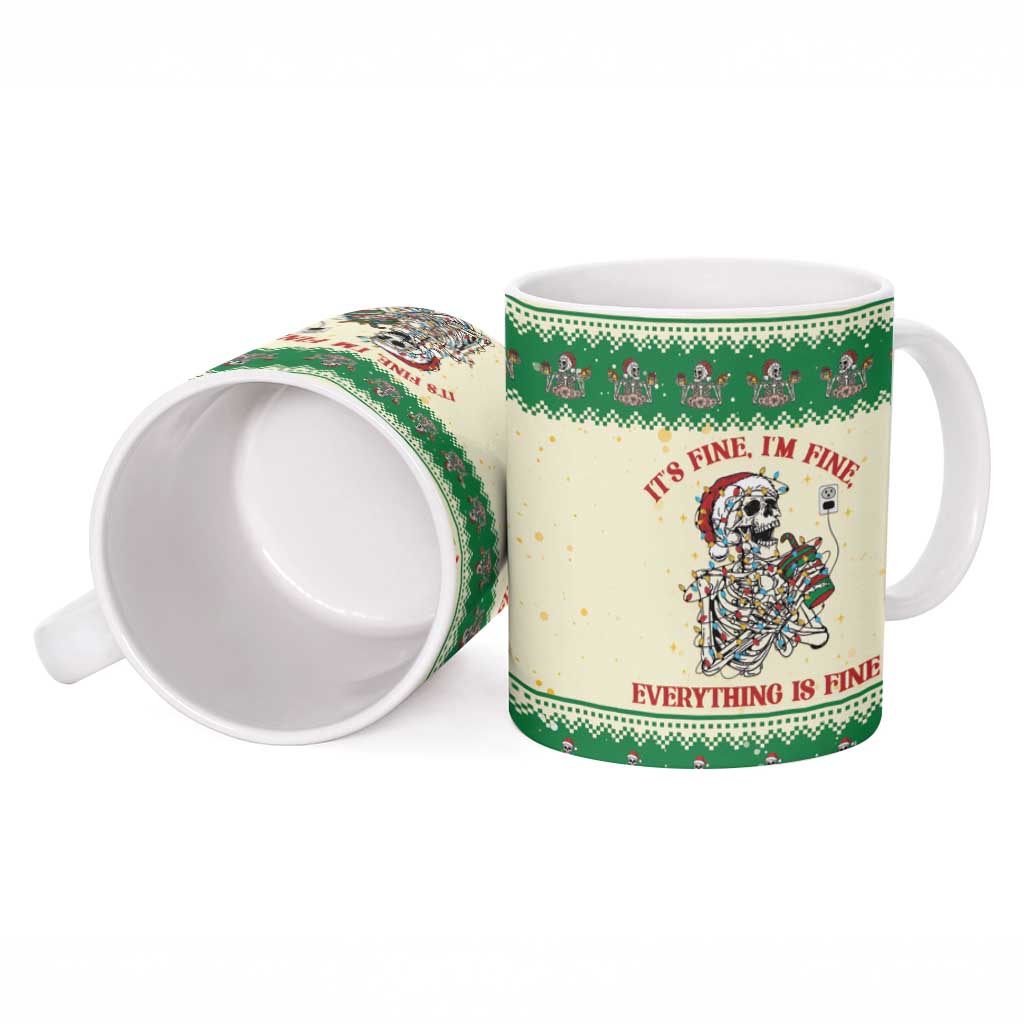 Funny Skeleton Christmas Ceramic Mug It's Fine I'm Fine Everything Is Fine - Wonder Print Shop