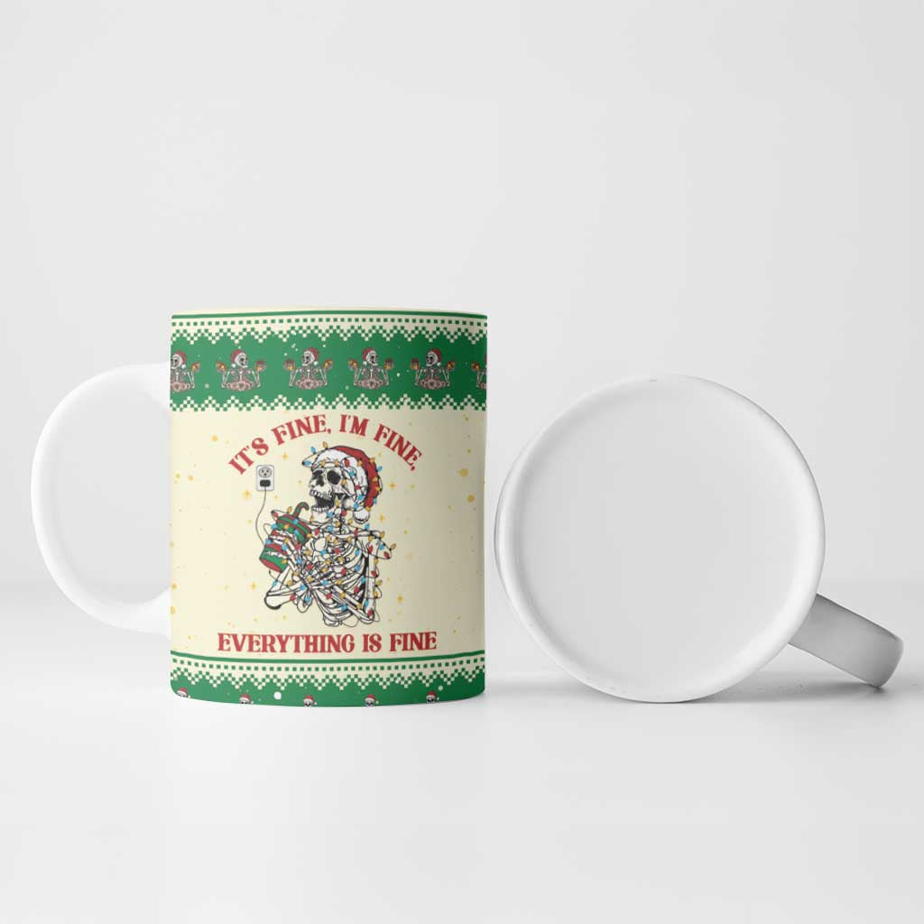 Funny Skeleton Christmas Ceramic Mug It's Fine I'm Fine Everything Is Fine - Wonder Print Shop