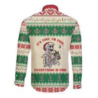 Funny Skeleton Christmas Long Sleeve Button Shirt It's Fine I'm Fine Everything Is Fine - Wonder Print Shop