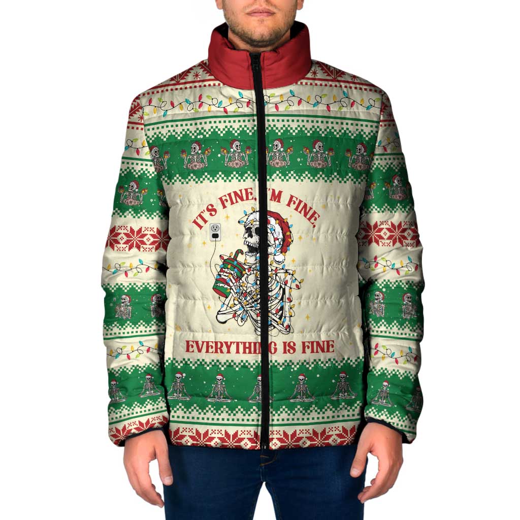 Funny Skeleton Christmas Padded Jacket It's Fine I'm Fine Everything Is Fine - Wonder Print Shop