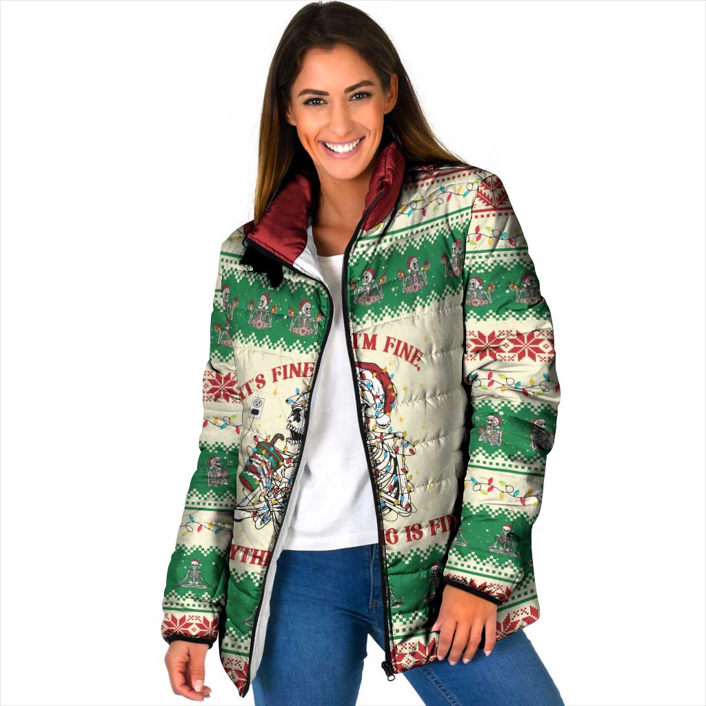 Funny Skeleton Christmas Padded Jacket It's Fine I'm Fine Everything Is Fine - Wonder Print Shop