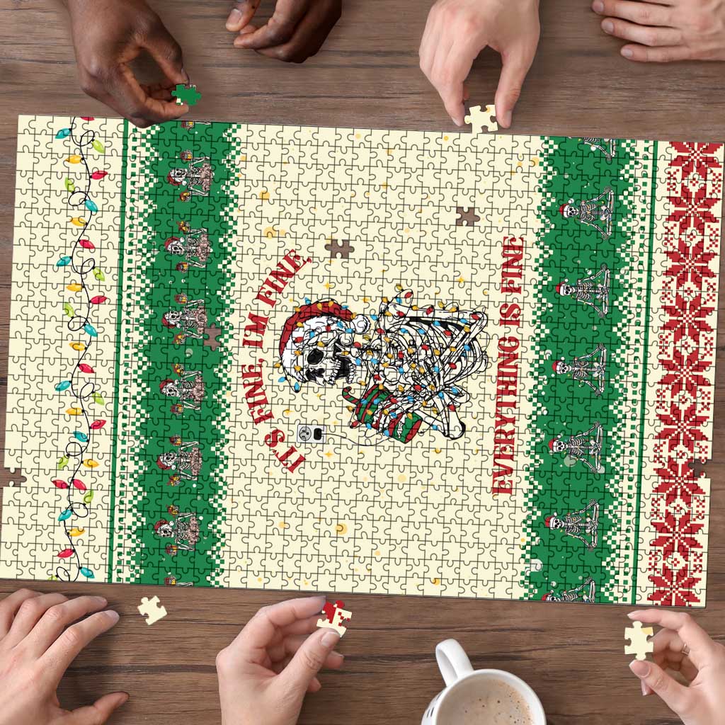 Funny Skeleton Christmas Puzzle It's Fine I'm Fine Everything Is Fine - Wonder Print Shop
