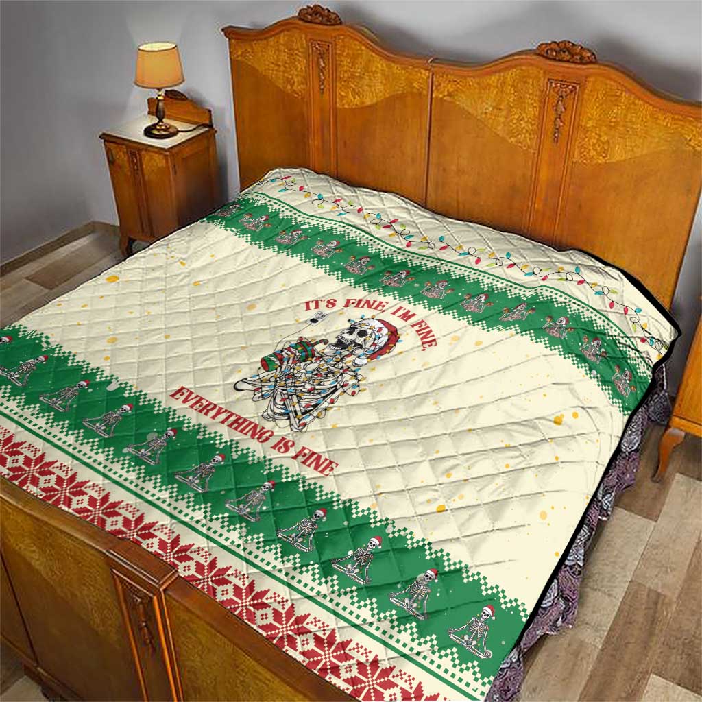 Funny Skeleton Christmas Quilt It's Fine I'm Fine Everything Is Fine - Wonder Print Shop