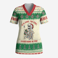 Funny Skeleton Christmas Scrub Top It's Fine I'm Fine Everything Is Fine - Wonder Print Shop