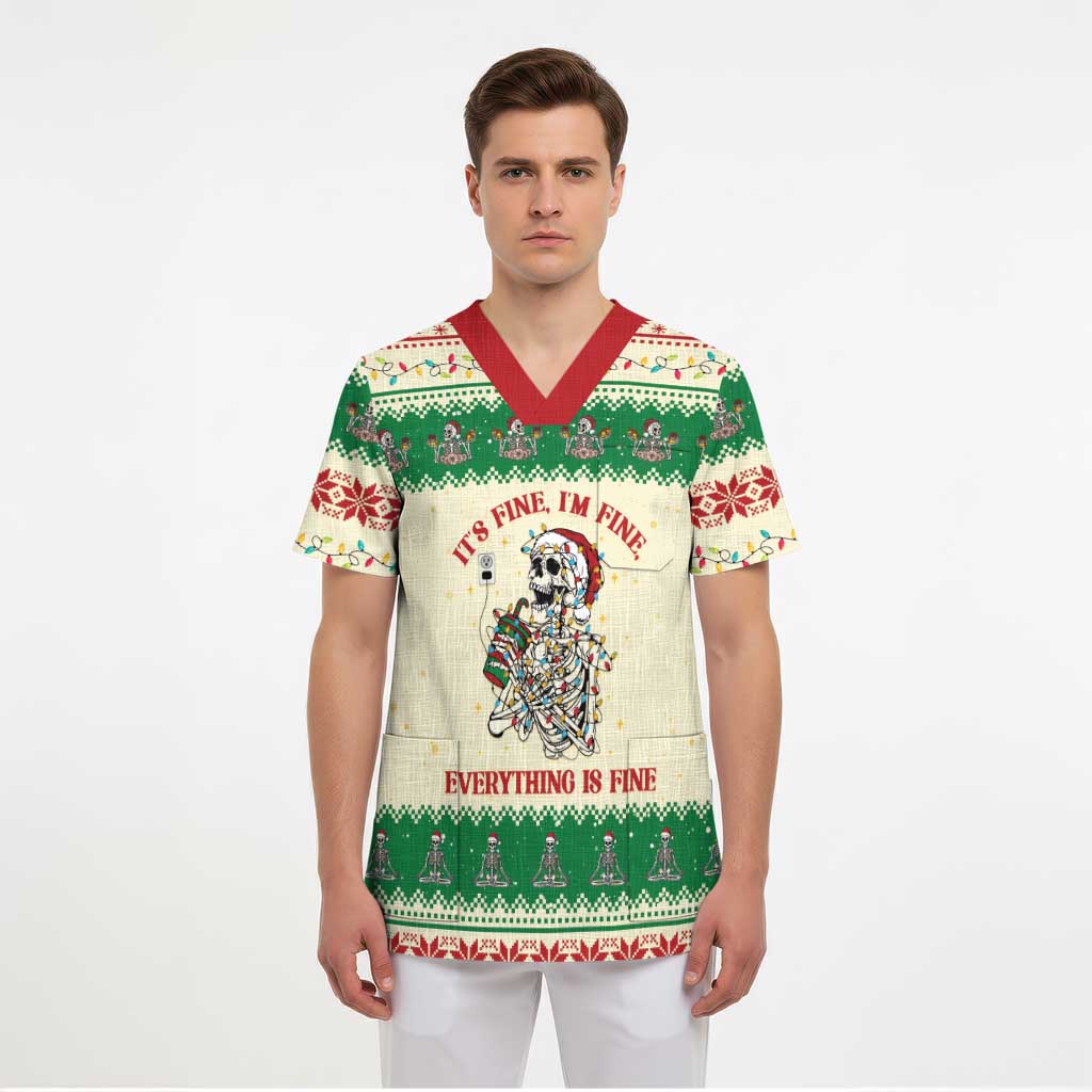 Funny Skeleton Christmas Scrub Top It's Fine I'm Fine Everything Is Fine - Wonder Print Shop