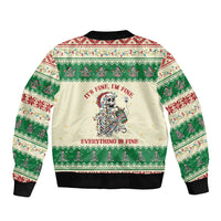 Funny Skeleton Christmas Sleeve Zip Bomber Jacket It's Fine I'm Fine Everything Is Fine - Wonder Print Shop