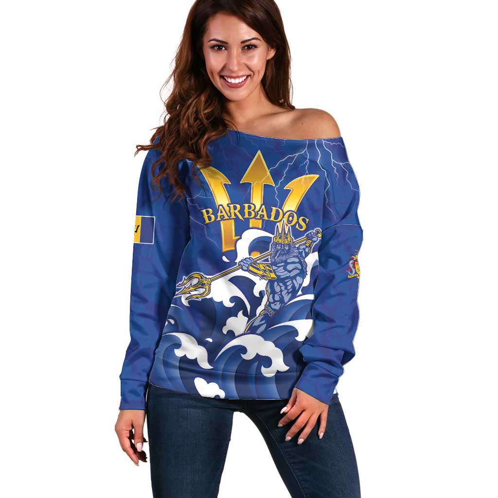 Personalized Barbados Off Shoulder Sweater Poseidon Trident