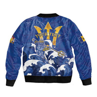 Personalized Barbados Sleeve Zip Bomber Jacket Poseidon Trident