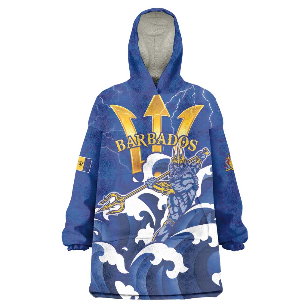 Personalized Barbados Wearable Blanket Hoodie Poseidon Trident