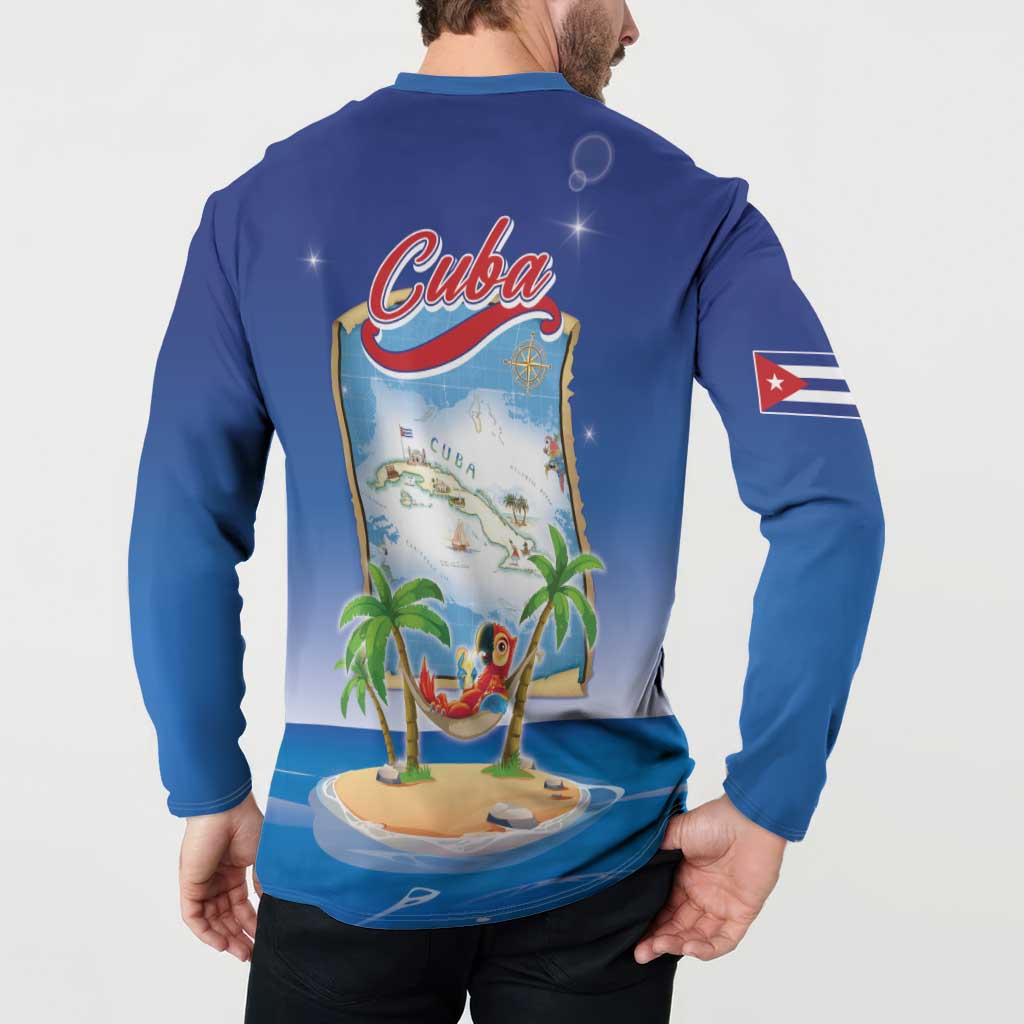 Cuba Button Sweatshirt Funny Macaw Decorative Map