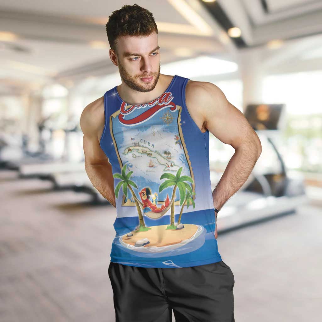 Cuba Men Tank Top Funny Macaw Decorative Map