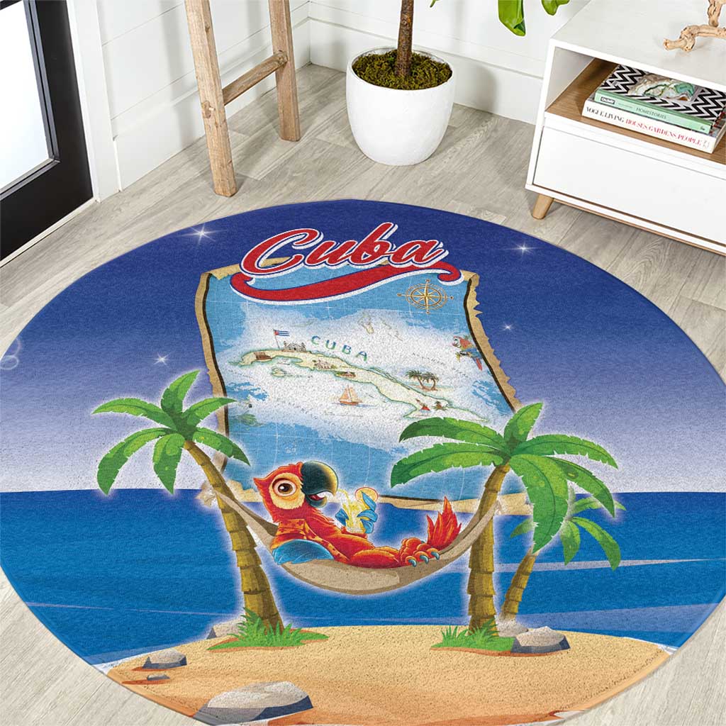 Cuba Round Carpet Funny Macaw Decorative Map