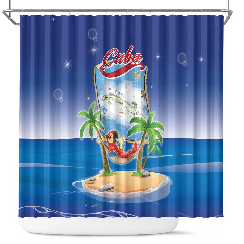 Cuba Shower Curtain Funny Macaw Decorative Map