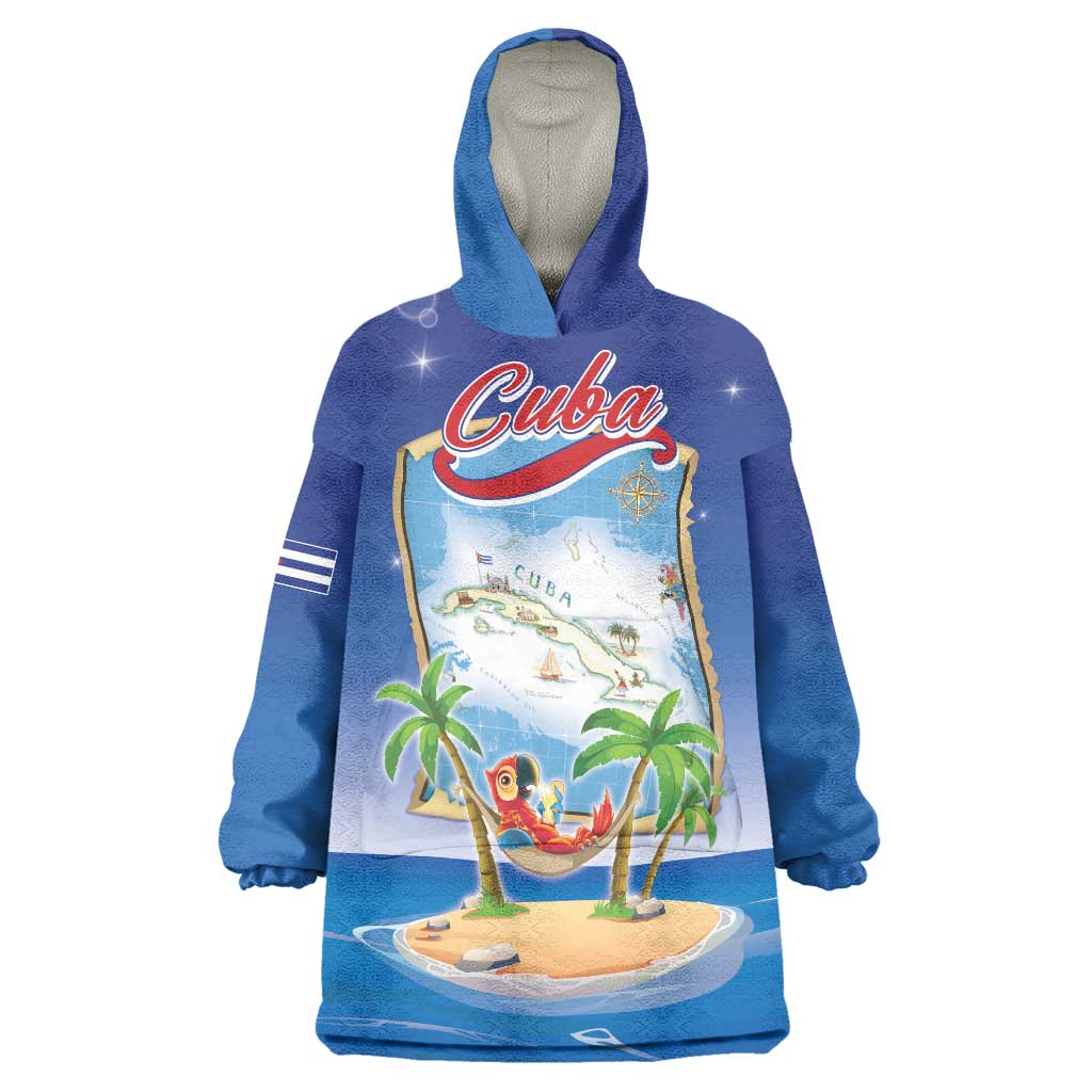 Cuba Wearable Blanket Hoodie Funny Macaw Decorative Map