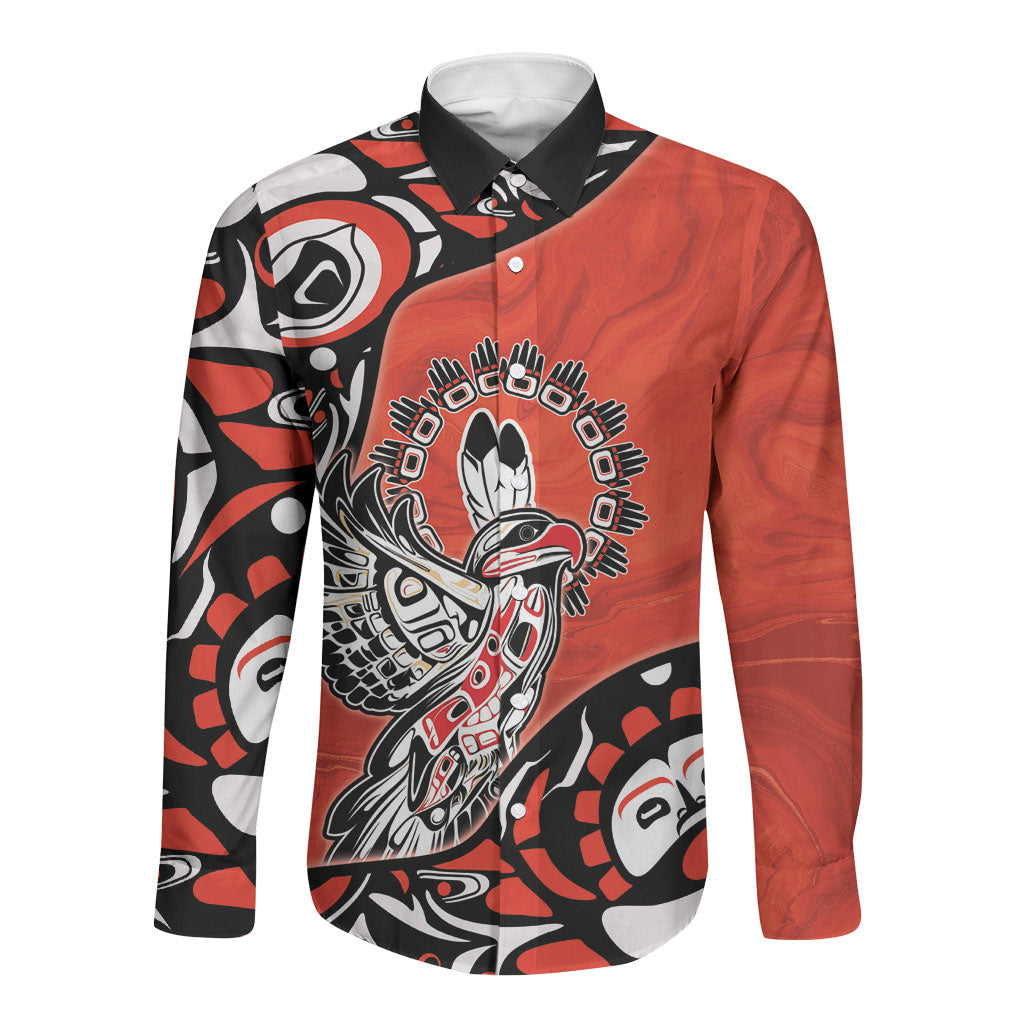 Canada National Indigenous Peoples Day Long Sleeve Button Shirt Haida Art Eagle