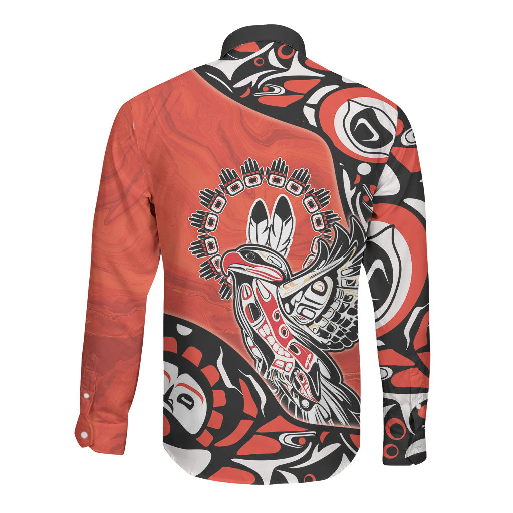 Canada National Indigenous Peoples Day Long Sleeve Button Shirt Haida Art Eagle