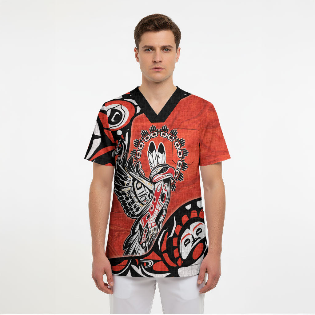 Canada National Indigenous Peoples Day Scrub Top Haida Art Eagle