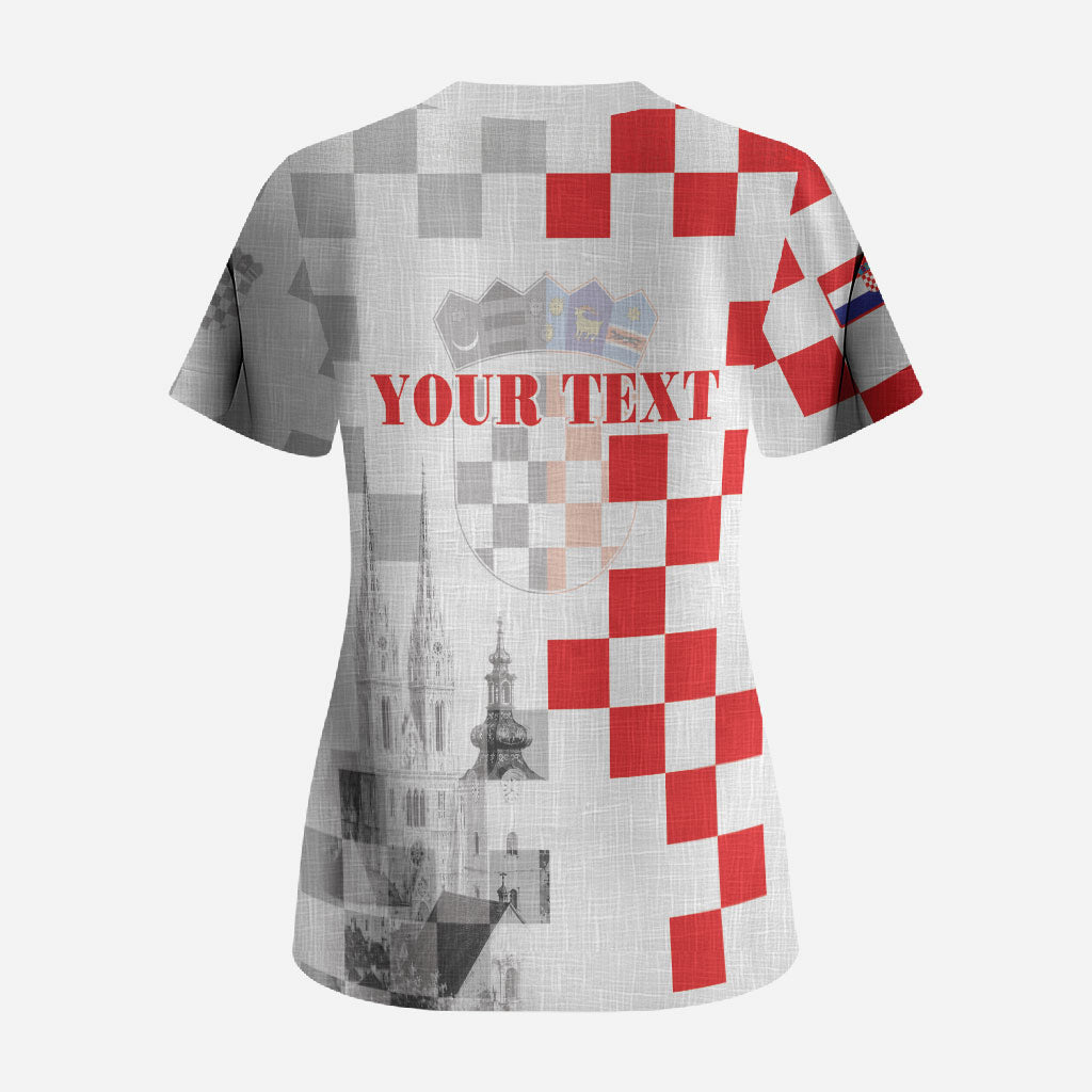 Personalized Croatia Hrvatska Scrub Top National Day 2026 White Version