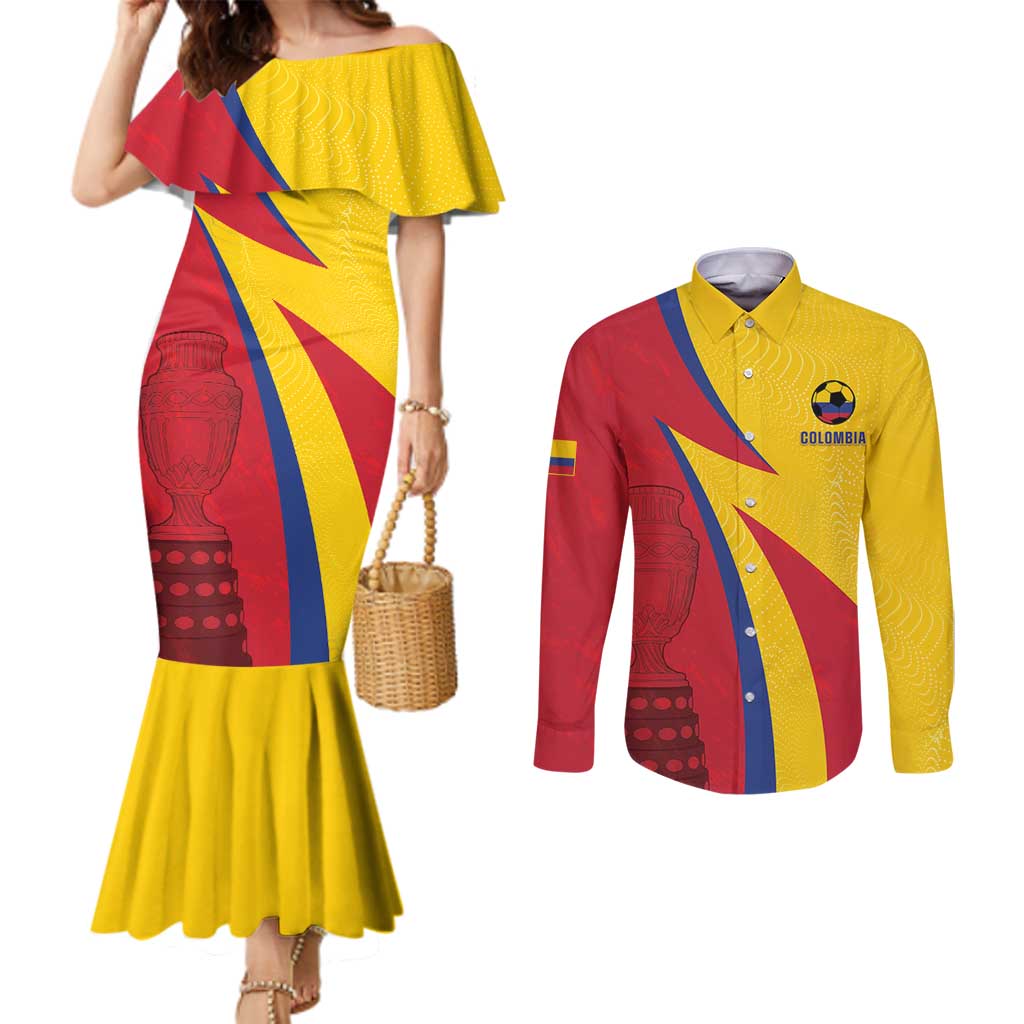 Custom Colombia 2024 Football Couples Matching Mermaid Dress and Long Sleeve Button Shirt Go Champions Los Cafeteros