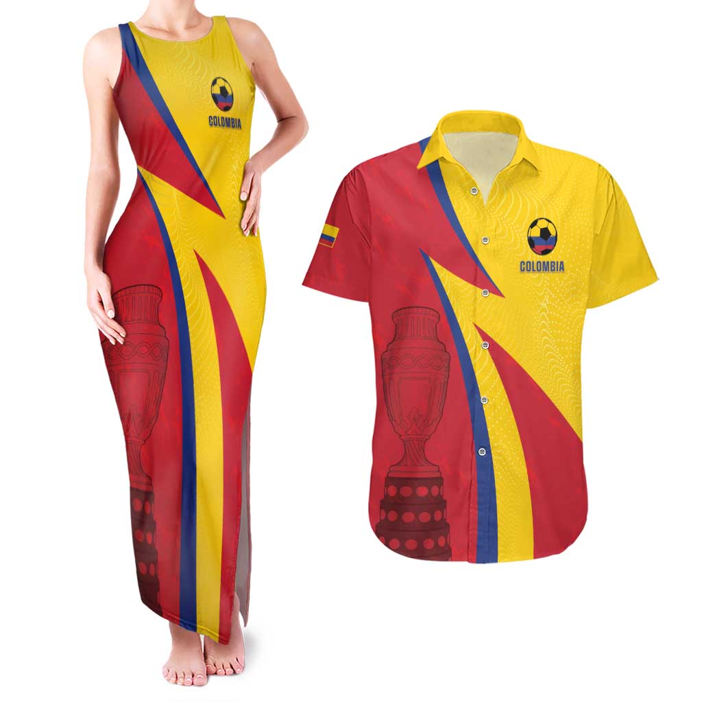 Custom Colombia 2024 Football Couples Matching Tank Maxi Dress and Hawaiian Shirt Go Champions Los Cafeteros LT05 - Wonder Print Shop