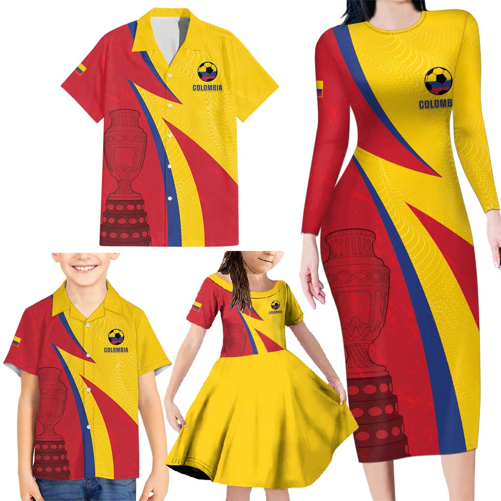 Custom Colombia 2024 Football Family Matching Long Sleeve Bodycon Dress and Hawaiian Shirt Go Champions Los Cafeteros LT05 - Wonder Print Shop