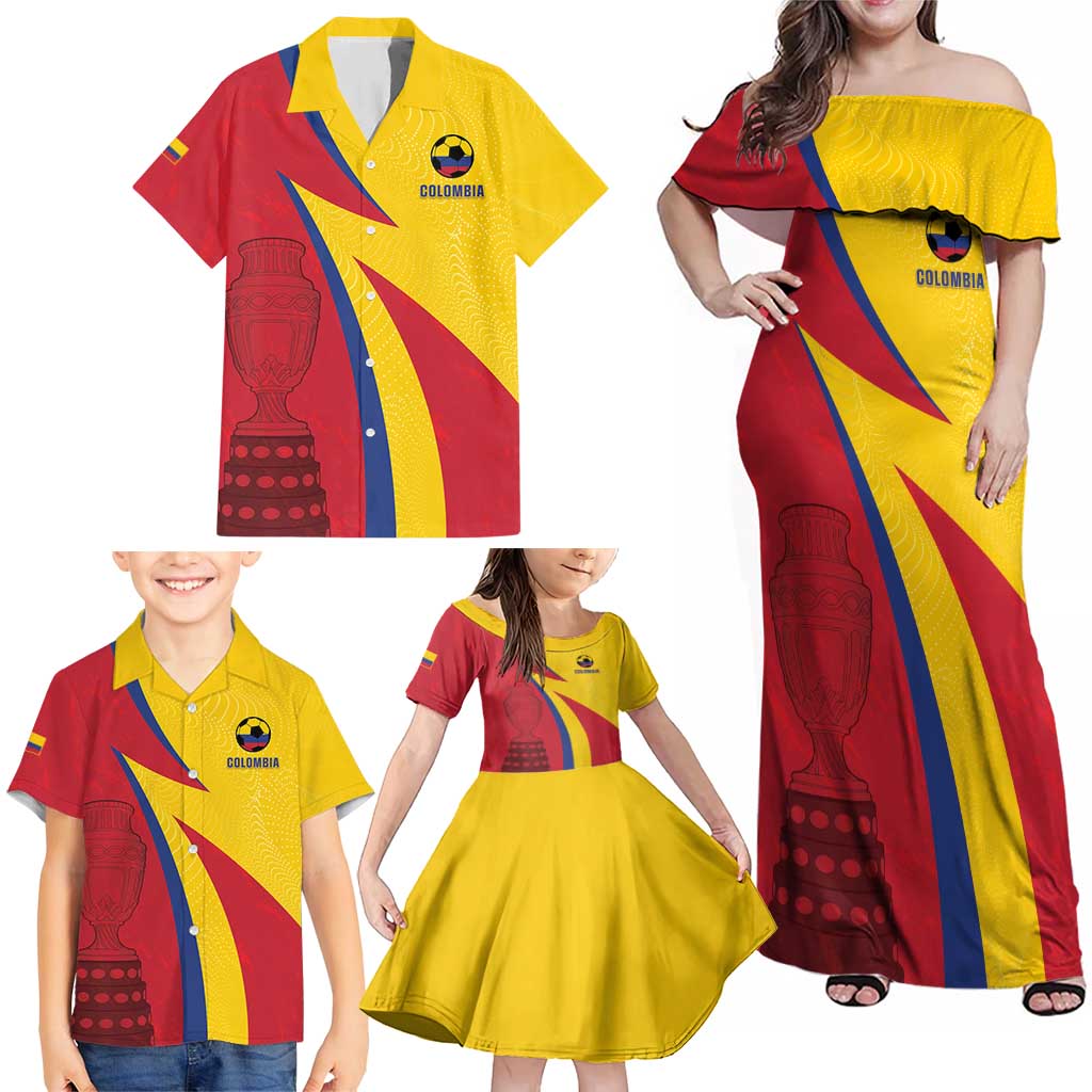 Custom Colombia 2024 Football Family Matching Off Shoulder Maxi Dress and Hawaiian Shirt Go Champions Los Cafeteros LT05 - Wonder Print Shop