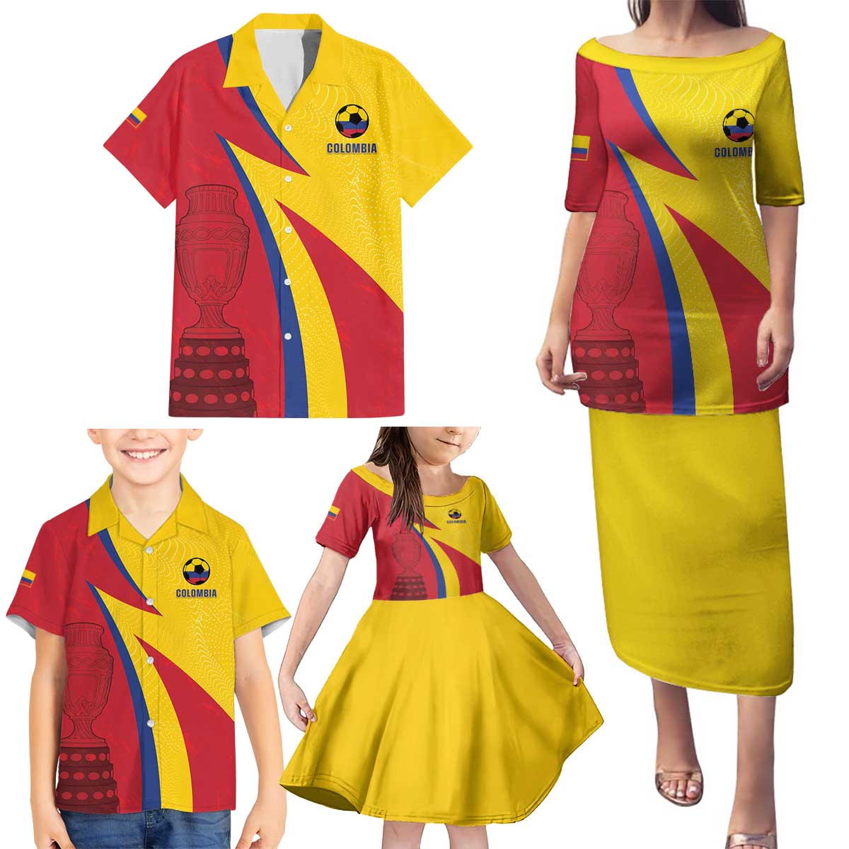 Custom Colombia 2024 Football Family Matching Puletasi and Hawaiian Shirt Go Champions Los Cafeteros LT05 - Wonder Print Shop