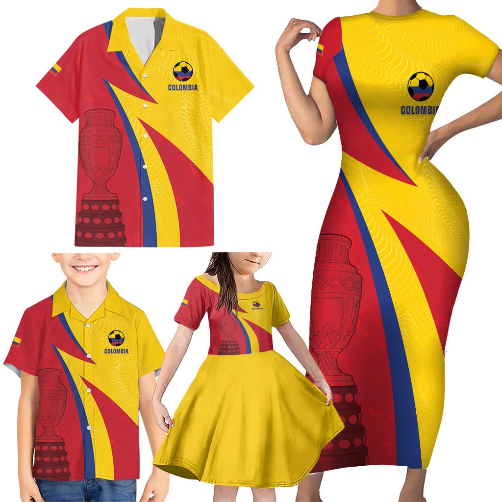 Custom Colombia 2024 Football Family Matching Short Sleeve Bodycon Dress and Hawaiian Shirt Go Champions Los Cafeteros LT05 - Wonder Print Shop