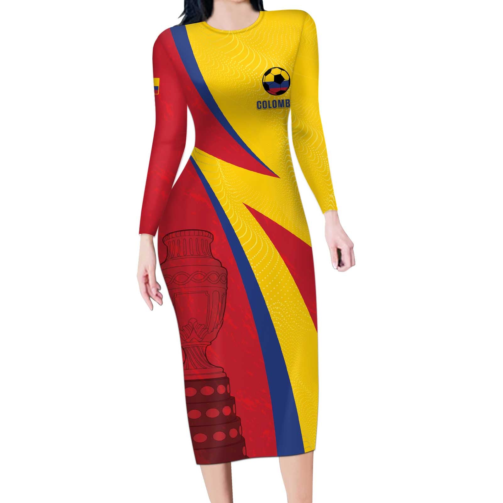 Custom Colombia 2024 Football Long Sleeve Bodycon Dress Go Champions Los Cafeteros LT05 - Wonder Print Shop