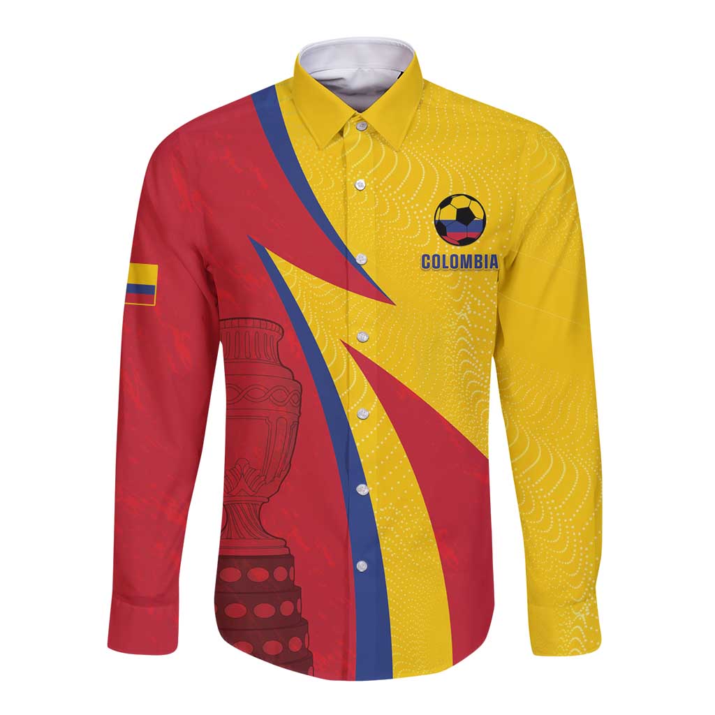 Custom Colombia 2024 Football Long Sleeve Button Shirt Go Champions Los Cafeteros LT05 - Wonder Print Shop