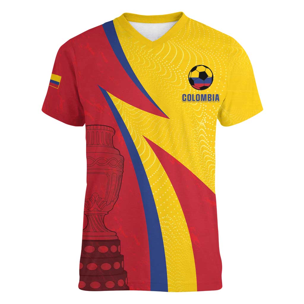 Custom Colombia 2024 Football Women V-Neck T-Shirt Go Champions Los Cafeteros LT05 - Wonder Print Shop