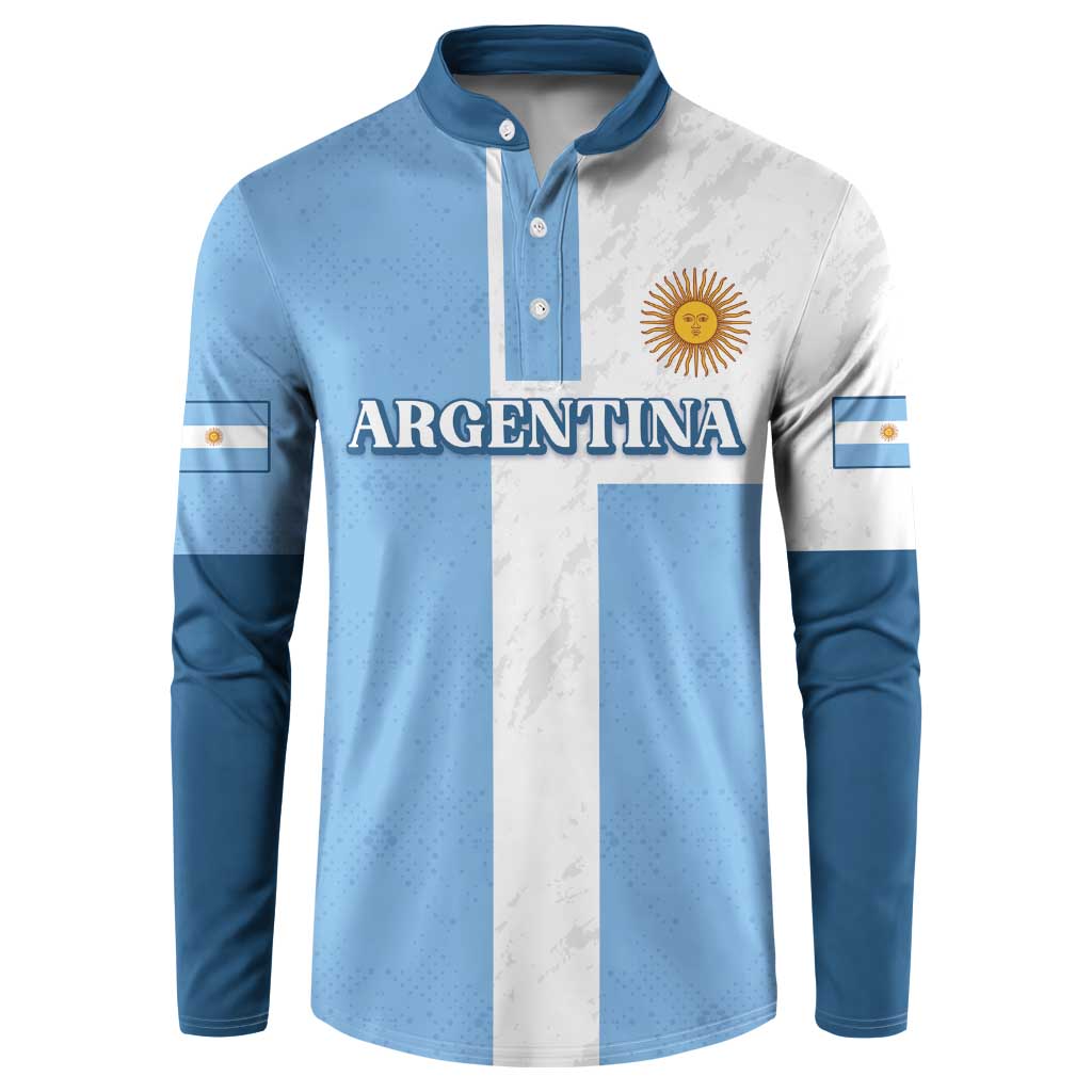 Argentina striped button sweatshirt with henley collar, sun emblem and ARGENTINA text
