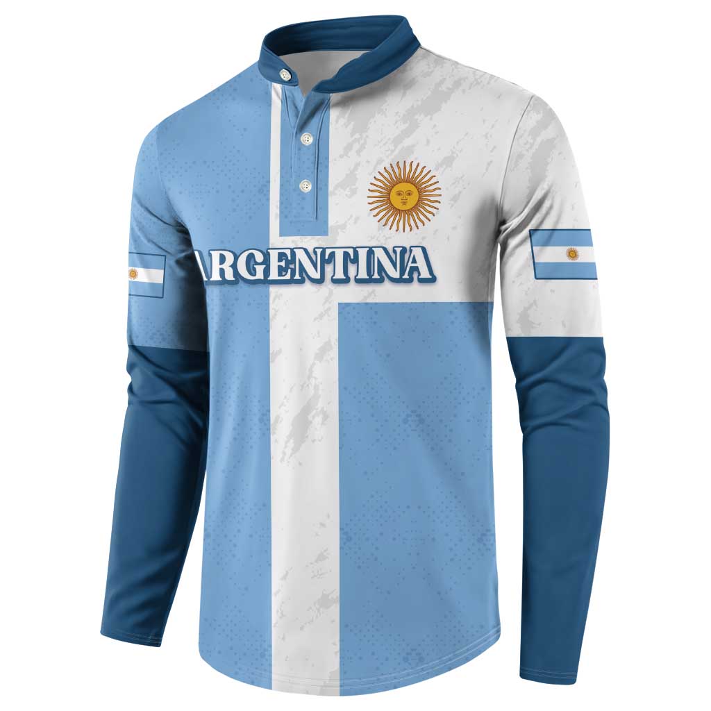 Argentina striped button sweatshirt with henley collar and sun emblem, long sleeves