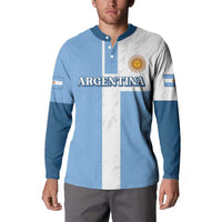 Argentina striped button sweatshirt, sun emblem on chest, sleeve flag patch, long sleeves