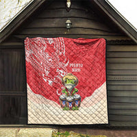 Puerto Rico Quilt Coqui Frog With Polynesian Pattern - Wonder Print Shop