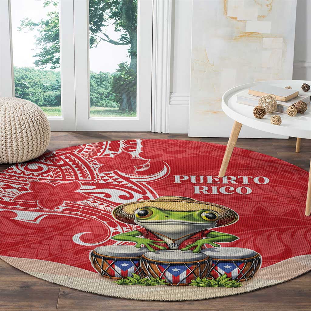 Puerto Rico Round Carpet Coqui Frog With Polynesian Pattern - Wonder Print Shop