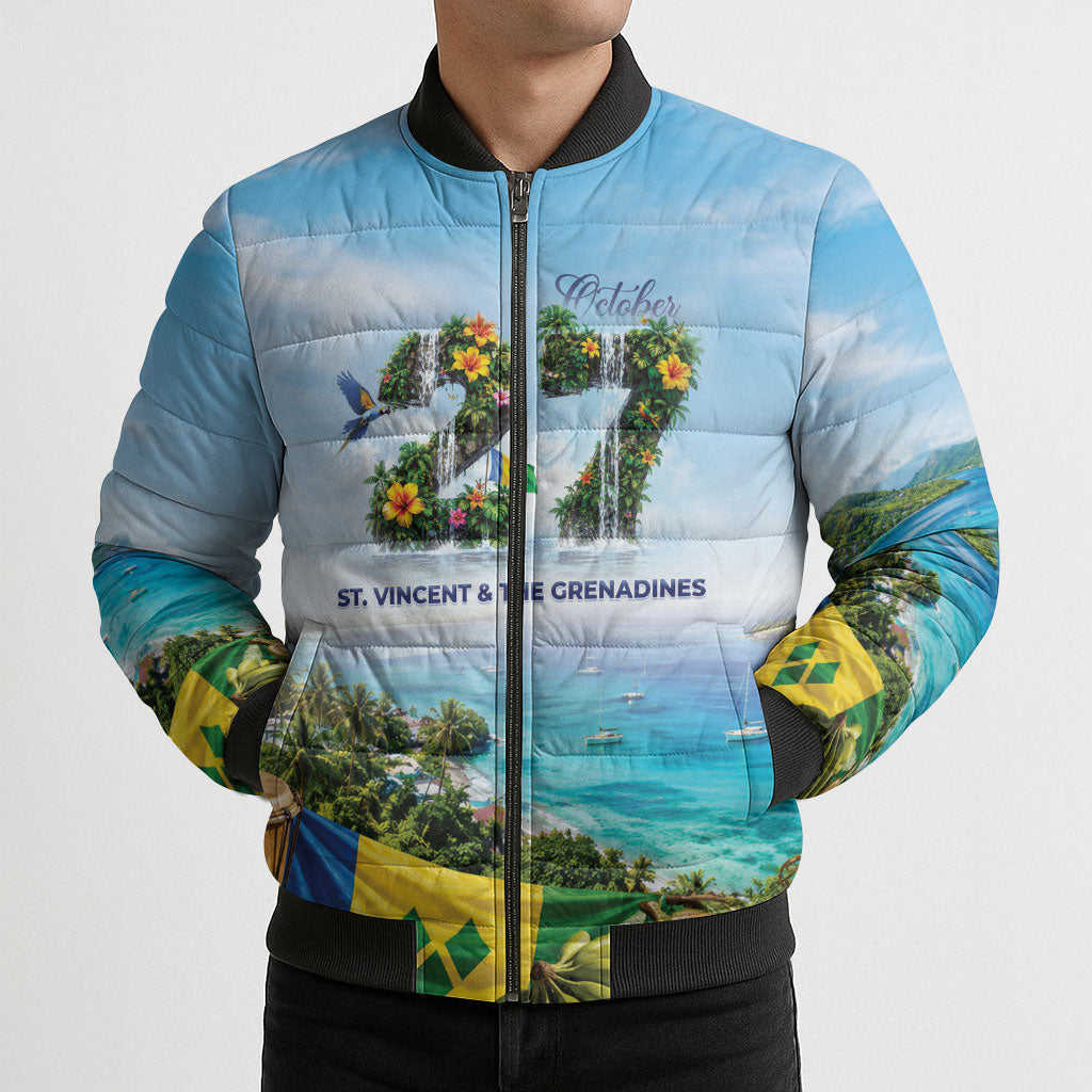 Saint Vincent And The Grenadines Bomber Puffer Jacket October 27 Independence Day
