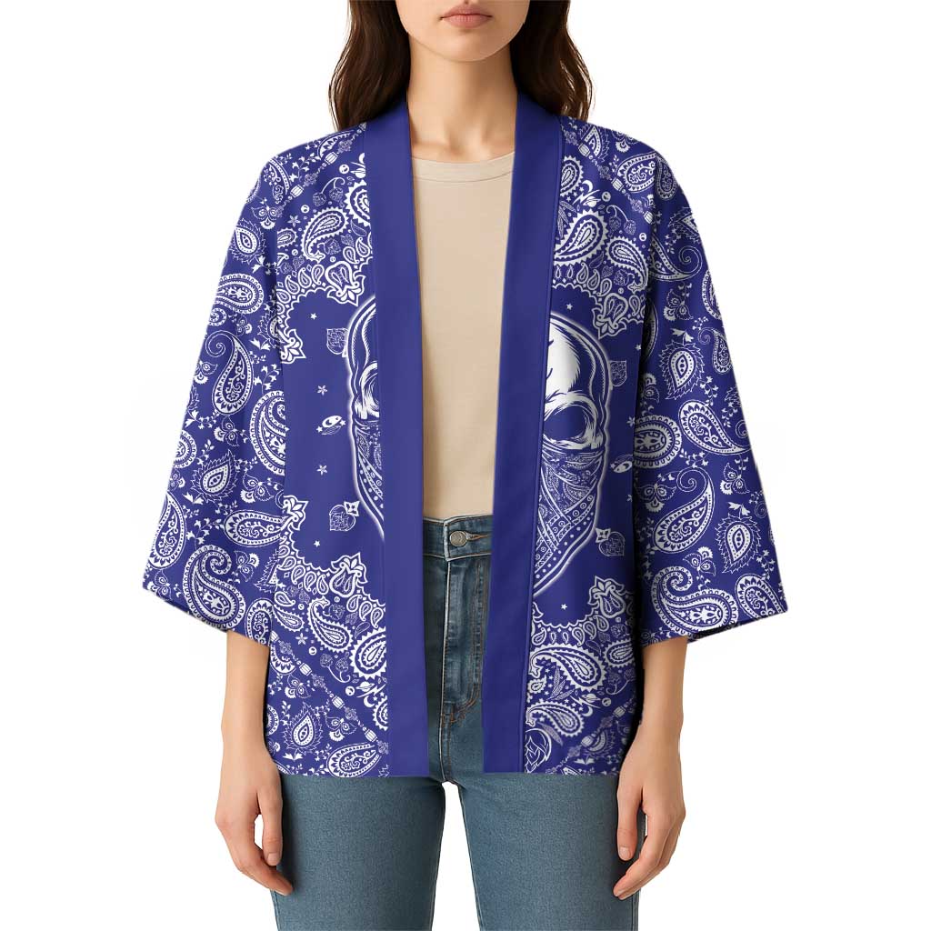 Blue Paisley Kimono Skull Gangster - Wonder Print Shop