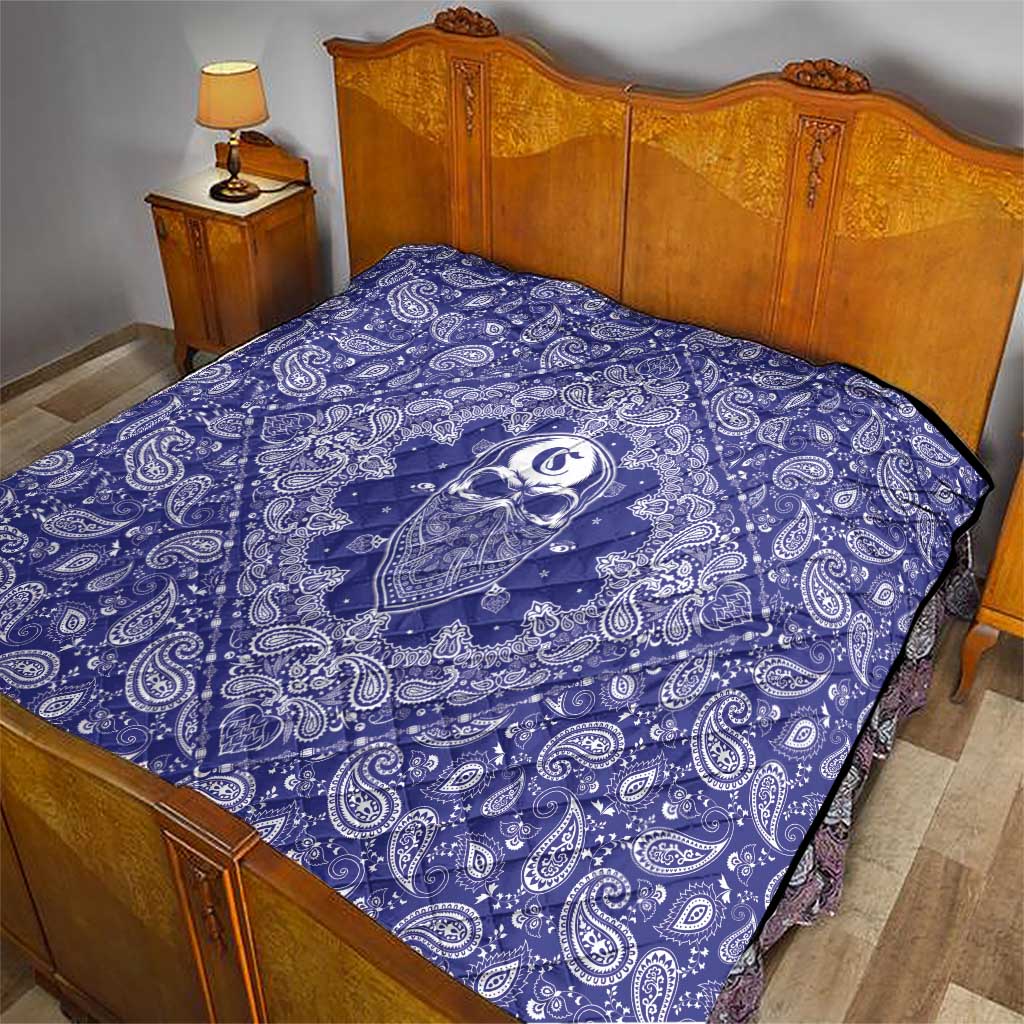 Blue Paisley Quilt Skull Gangster - Wonder Print Shop