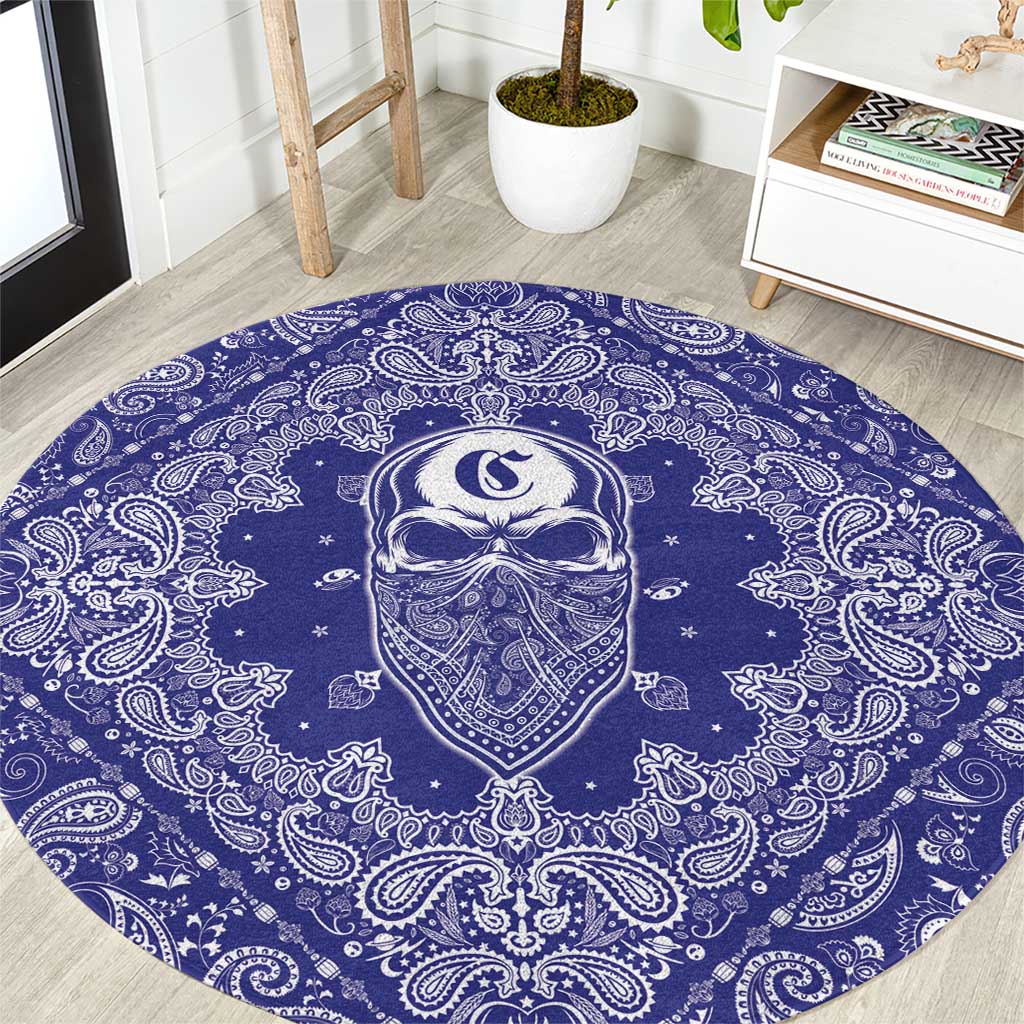 Blue Paisley Round Carpet Skull Gangster - Wonder Print Shop
