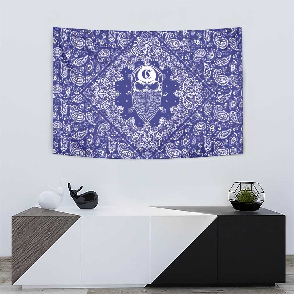 Blue Paisley Tapestry Skull Gangster - Wonder Print Shop