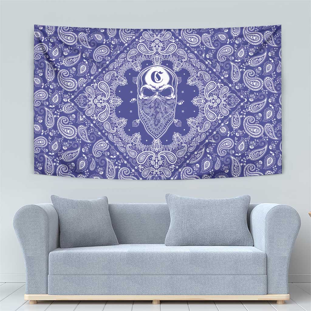 Blue Paisley Tapestry Skull Gangster - Wonder Print Shop