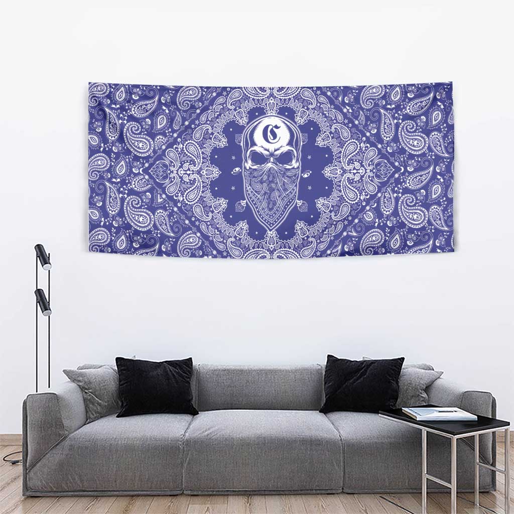 Blue Paisley Tapestry Skull Gangster - Wonder Print Shop
