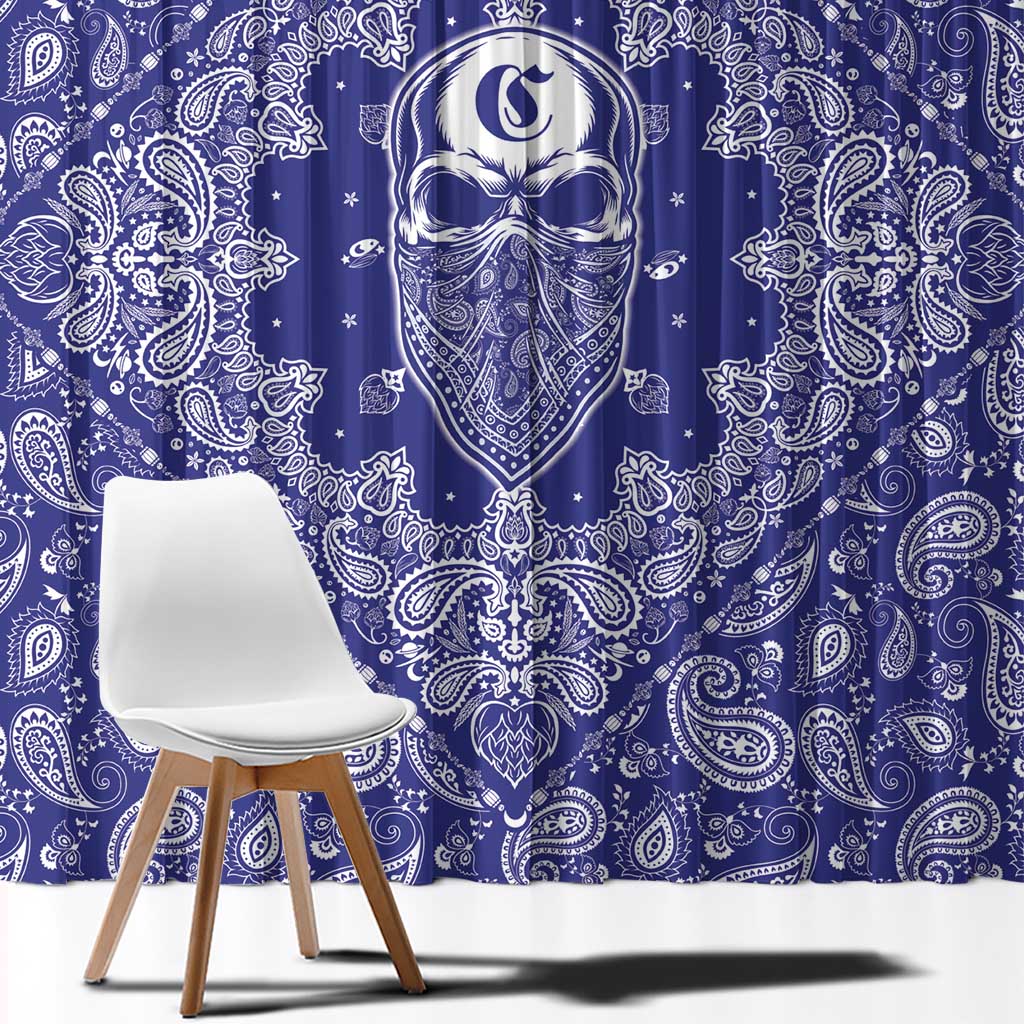 Blue Paisley Window Curtain Skull Gangster - Wonder Print Shop