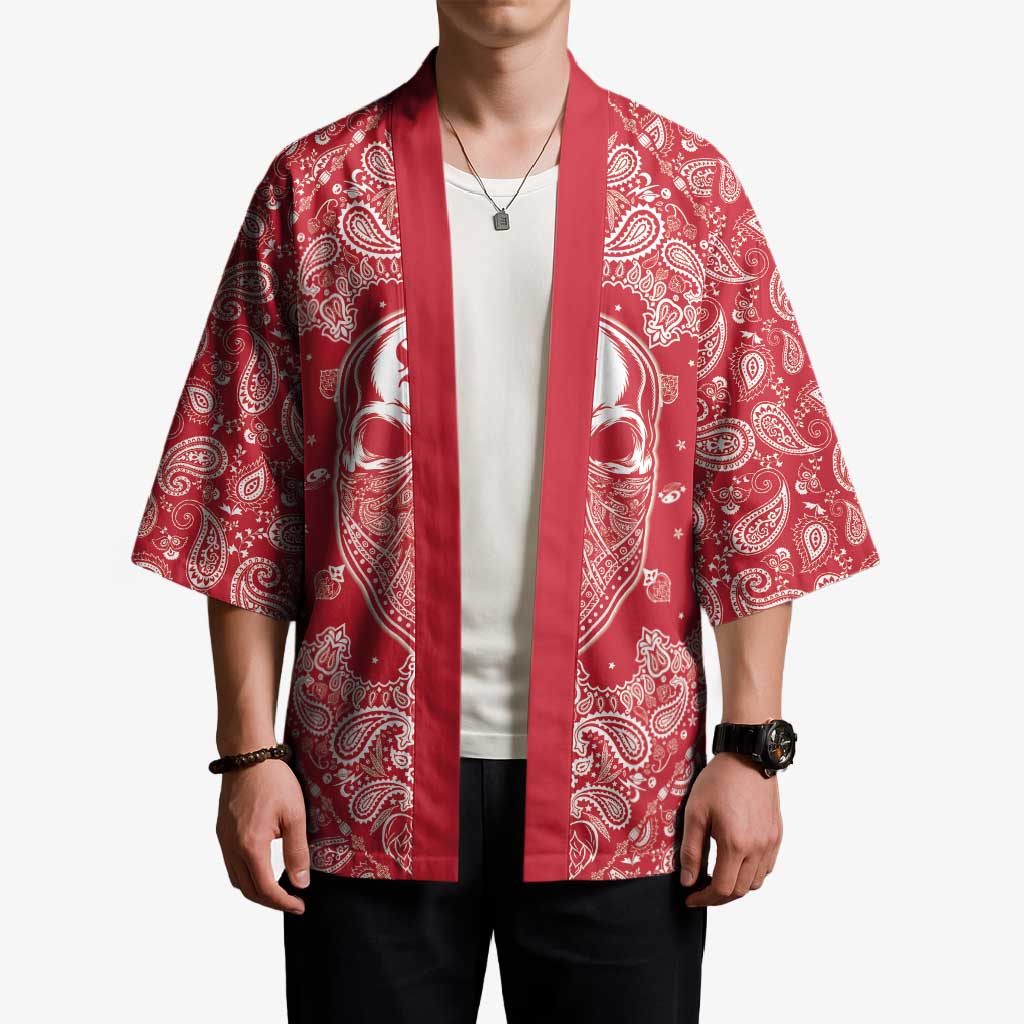Red Paisley Kimono Skull Gangster - Wonder Print Shop