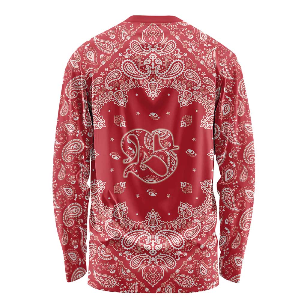 Red Paisley Long Sleeve Shirt Skull Gangster - Wonder Print Shop