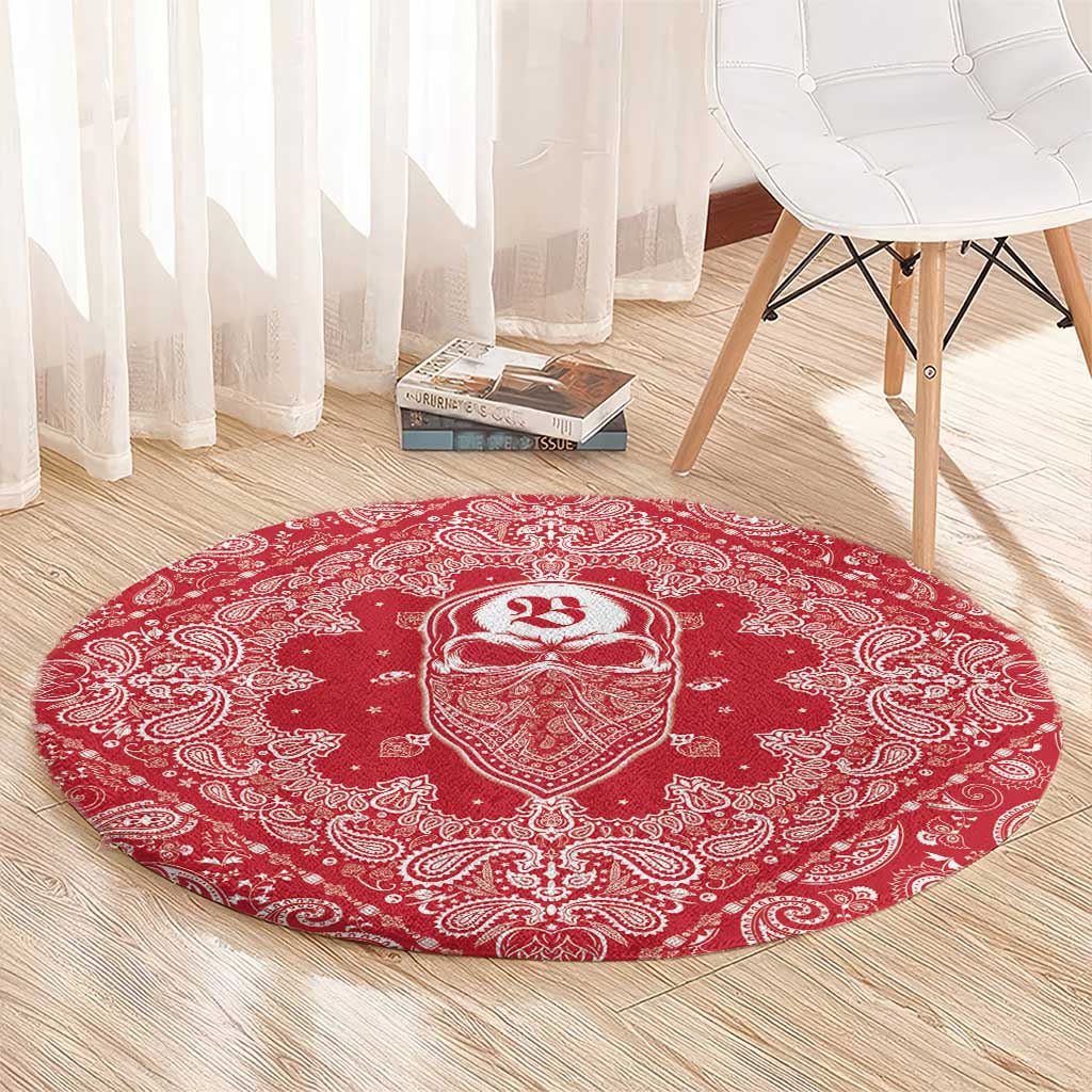 Red Paisley Round Carpet Skull Gangster - Wonder Print Shop