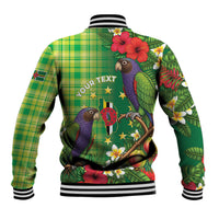 Personalized Dominica Independence Day Baseball Jacket Sisserou Parrot Madras Pattern